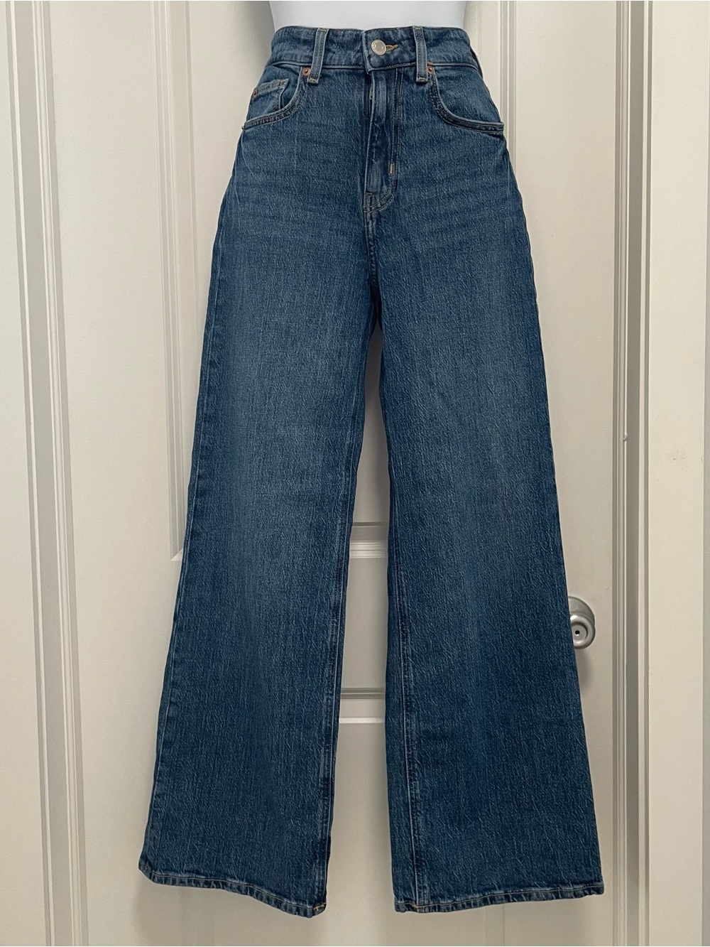 H&M Dark Blue High-Waist Wide Leg Jeans
